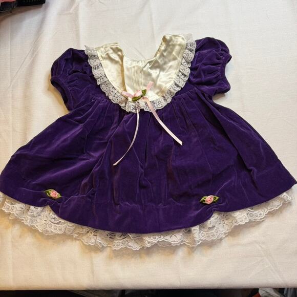Nannette Vintage 80s Toddler Dress 2T Purple Velvet Lace Holiday Pageant Outfit - Picture 1 of 9